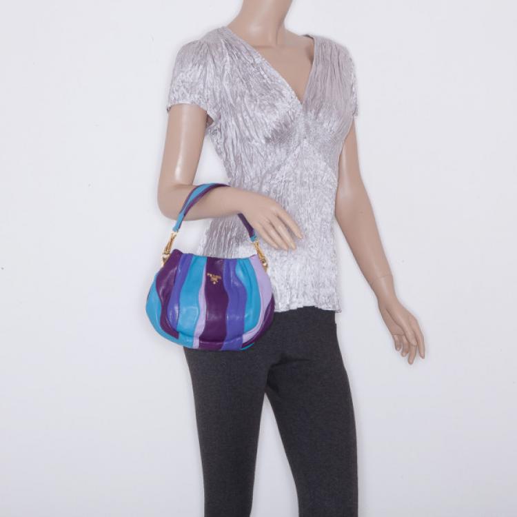 Pre Owned Prada Striped Leather Hobo