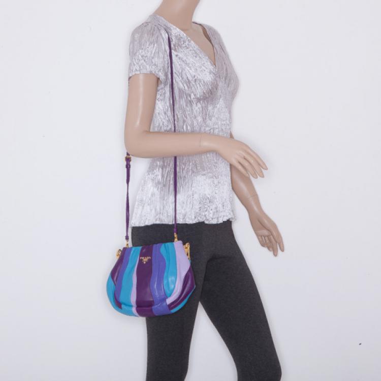 Pre Owned Prada Striped Leather Hobo