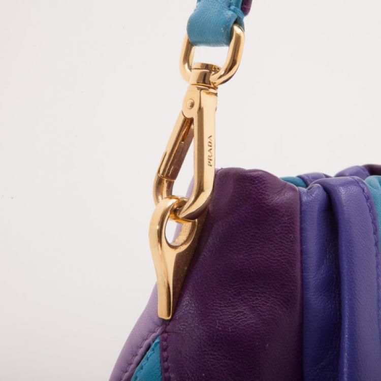 Pre Owned Prada Striped Leather Hobo