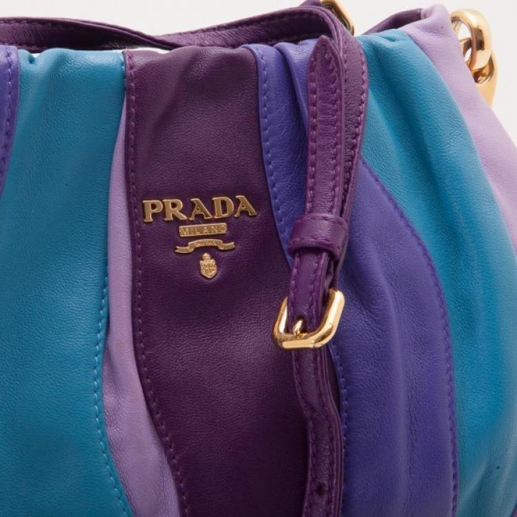 Pre Owned Prada Striped Leather Hobo