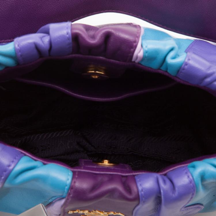 Pre Owned Prada Striped Leather Hobo