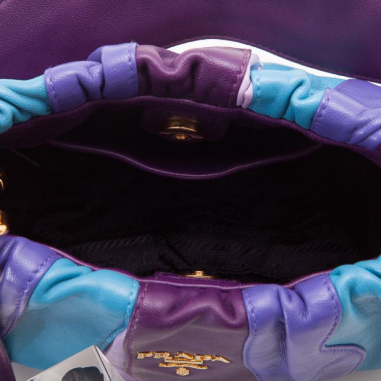 Pre Owned Prada Striped Leather Hobo