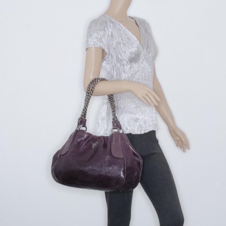 Pre Owned Prada Smoke Ombré Glazed Deerskin Chain Bag