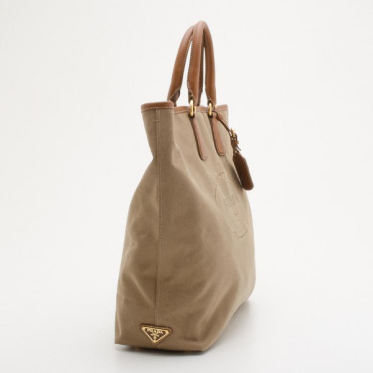 Pre Owned Prada Beige Logo Jacquard Hobo