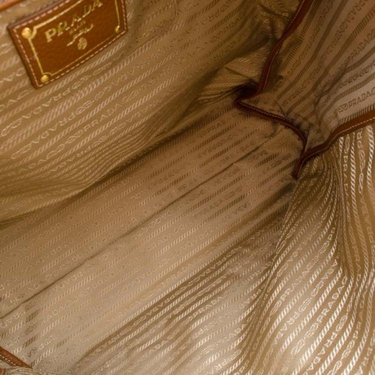 Pre Owned Prada Beige Logo Jacquard Hobo