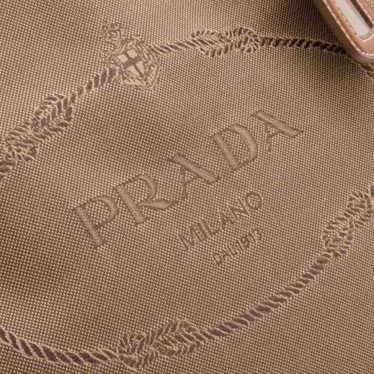 Pre Owned Prada Beige Logo Jacquard Hobo