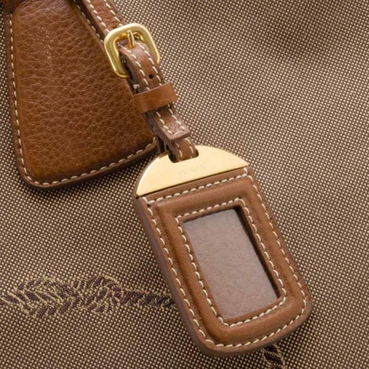 Pre Owned Prada Beige Logo Jacquard Hobo