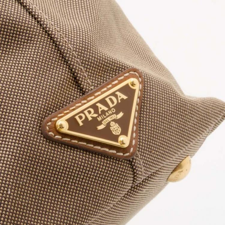Pre Owned Prada Beige Logo Jacquard Hobo