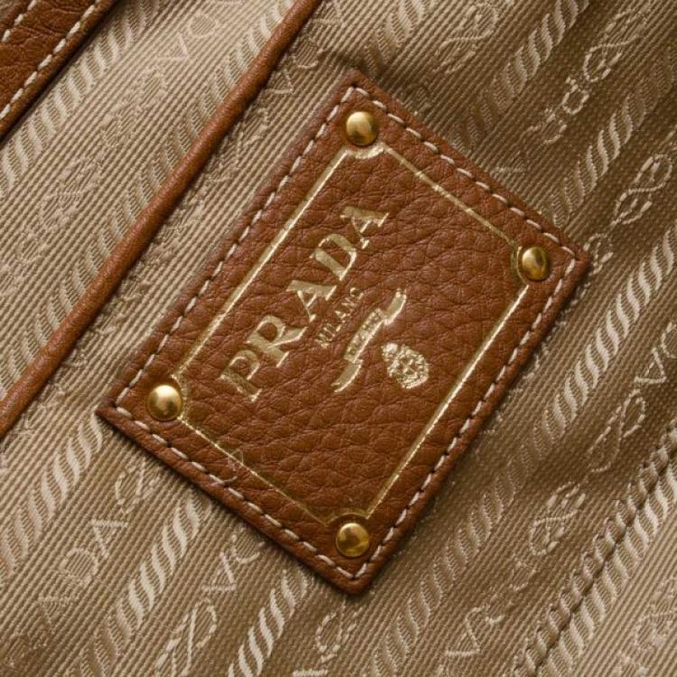 Pre Owned Prada Beige Logo Jacquard Hobo