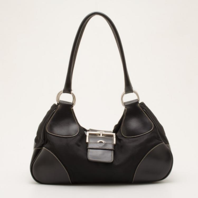 Prada Hobo Mini Quilted Black Nylon Shoulder Bag