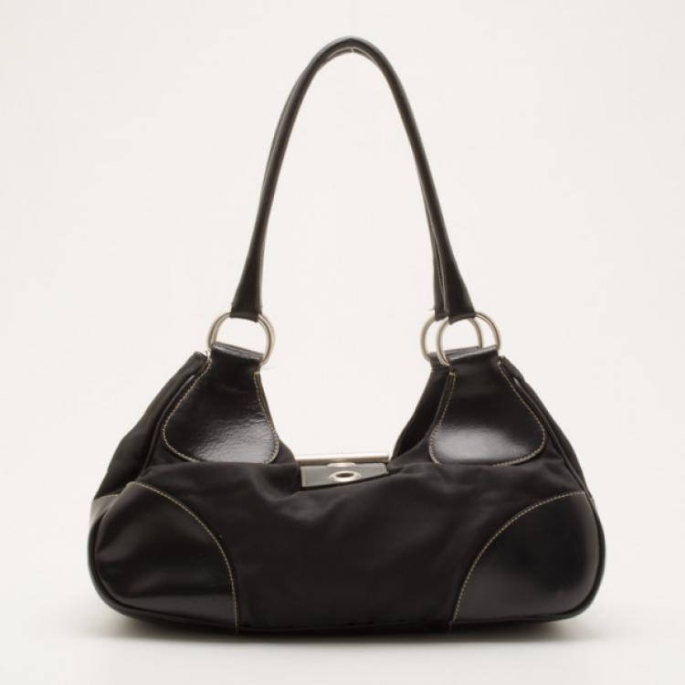 Pre Owned Prada Black Nylon Classic Buckle Hobo Bag