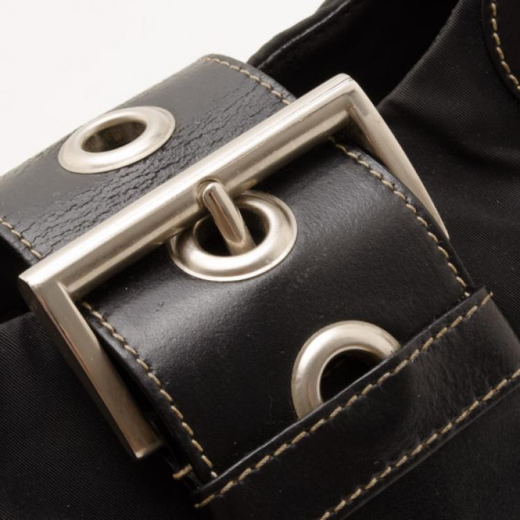 Pre Owned Prada Black Nylon Classic Buckle Hobo Bag