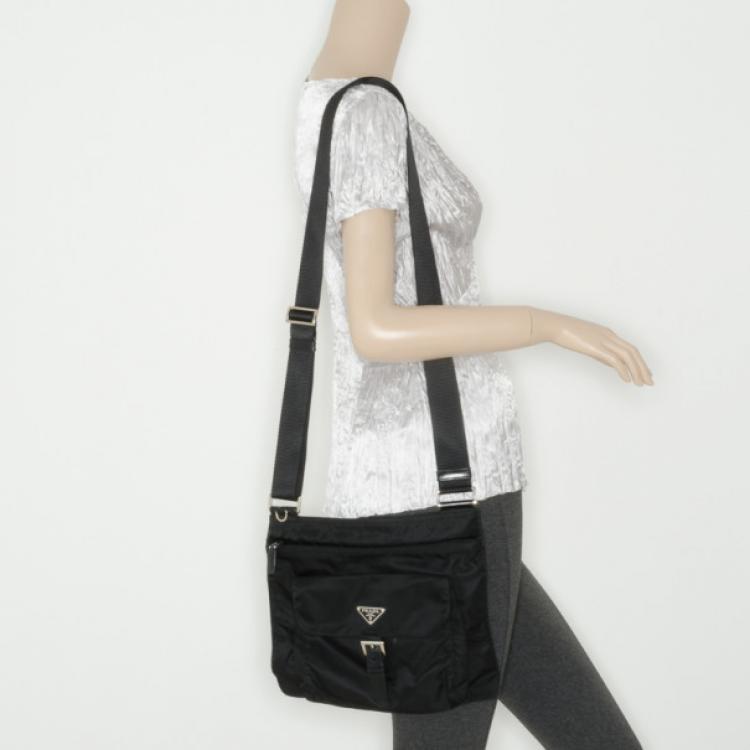 Pre Owned Prada Black Vela Nylon Messenger Bag 