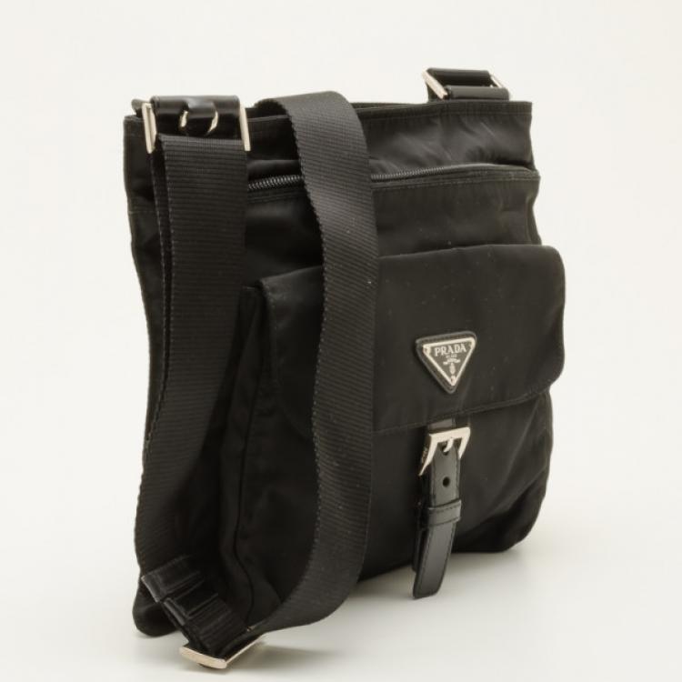 Pre Owned Prada Black Vela Nylon Messenger Bag 