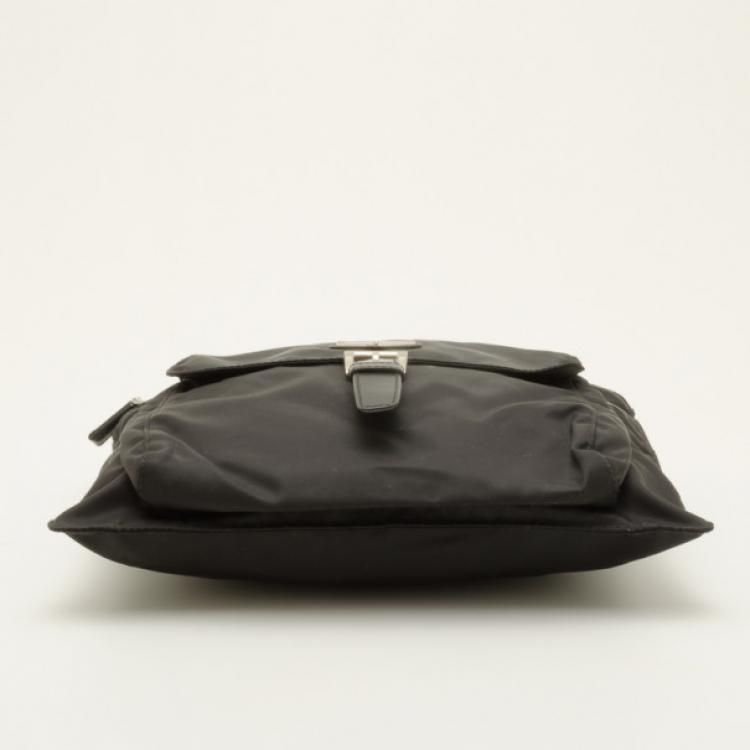Pre Owned Prada Black Vela Nylon Messenger Bag 
