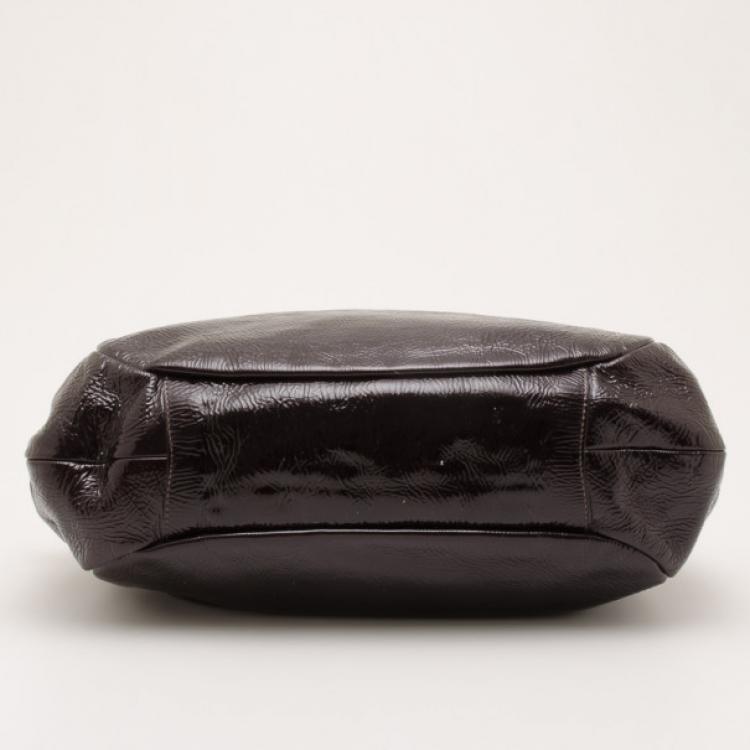 Pre Owned Prada Brown Patent Leather Gradient Pleated Hobo