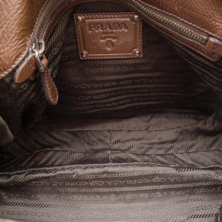 Pre Owned Prada Brown Patent Leather Gradient Pleated Hobo