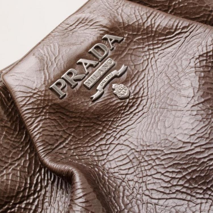 Pre Owned Prada Brown Patent Leather Gradient Pleated Hobo