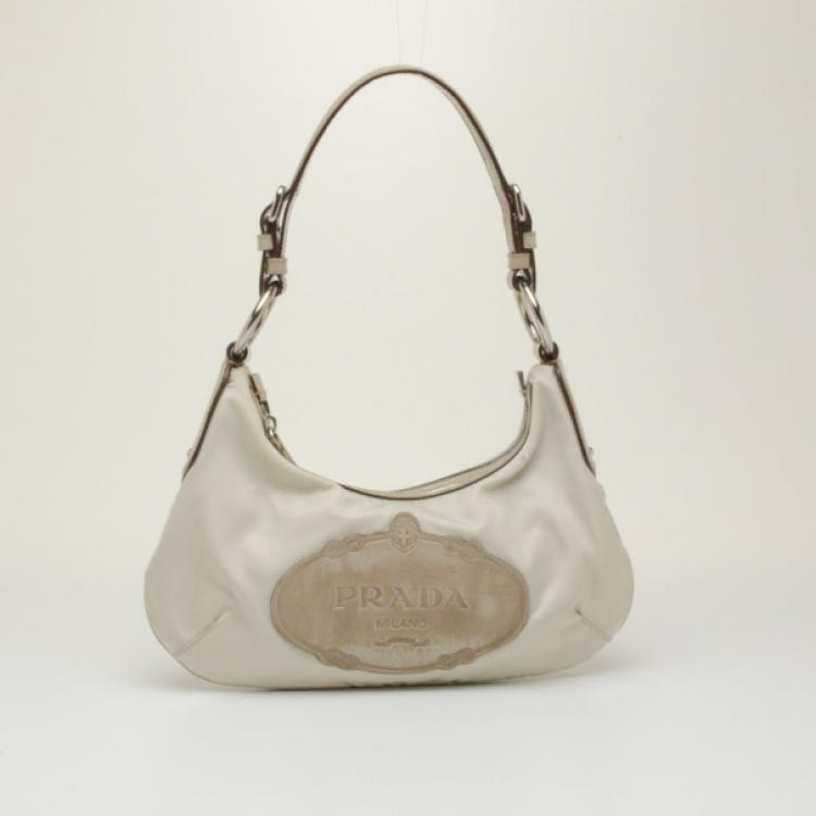 Pre Owned Prada Logo Nylon and Leather Hobo