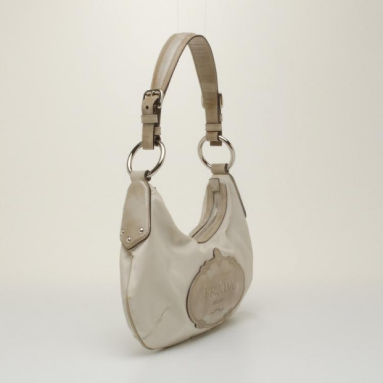 Pre Owned Prada Logo Nylon and Leather Hobo