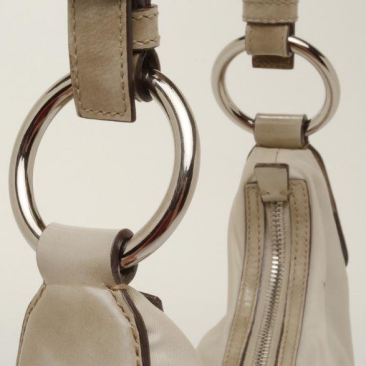 Pre Owned Prada Logo Nylon and Leather Hobo