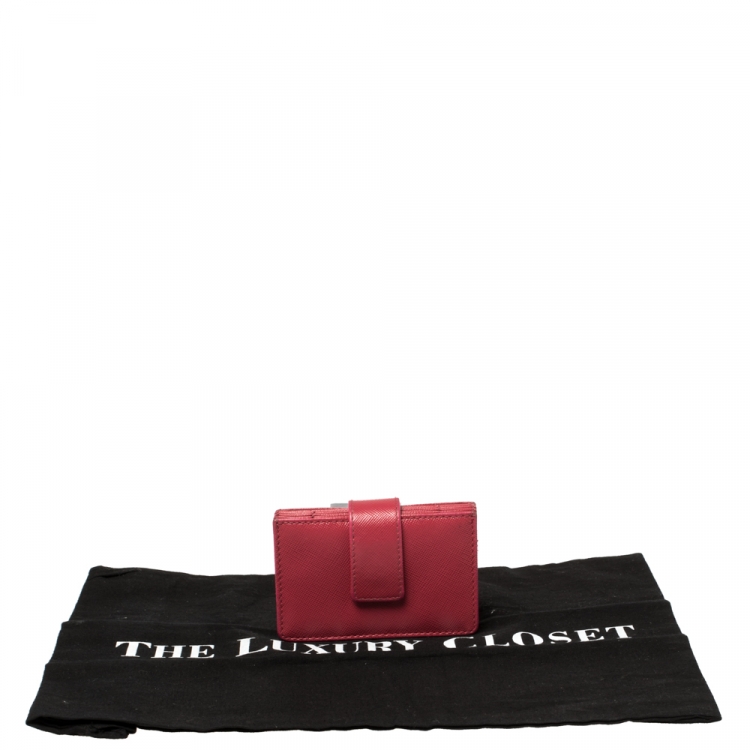 Pre Owned Prada Pink Saffiano Leather Accordian Card Case