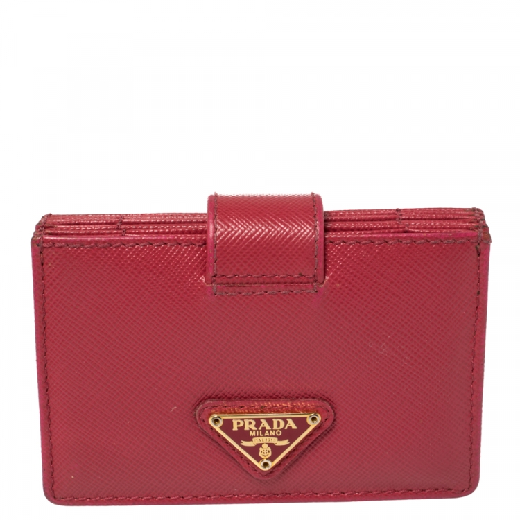 Pre Owned Prada Pink Saffiano Leather Accordian Card Case