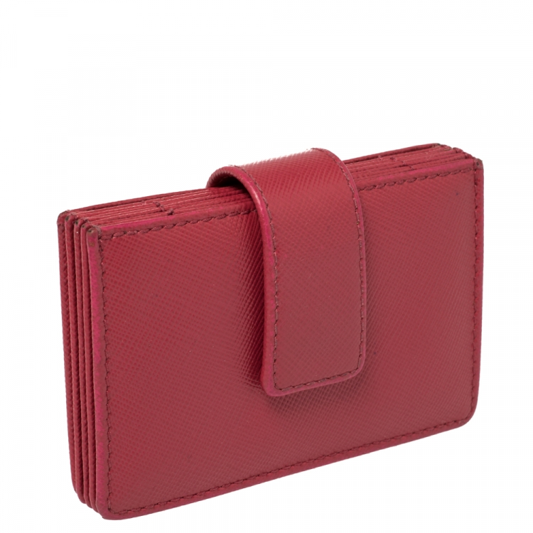 Pre Owned Prada Pink Saffiano Leather Accordian Card Case