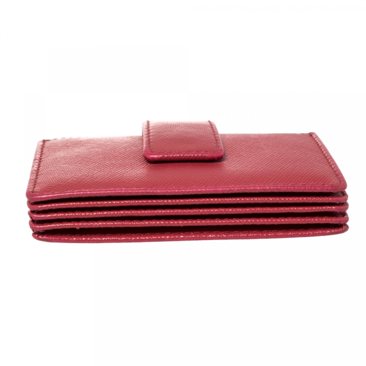 Pre Owned Prada Pink Saffiano Leather Accordian Card Case