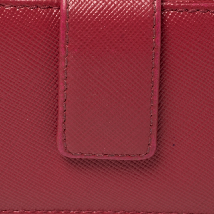 Pre Owned Prada Pink Saffiano Leather Accordian Card Case