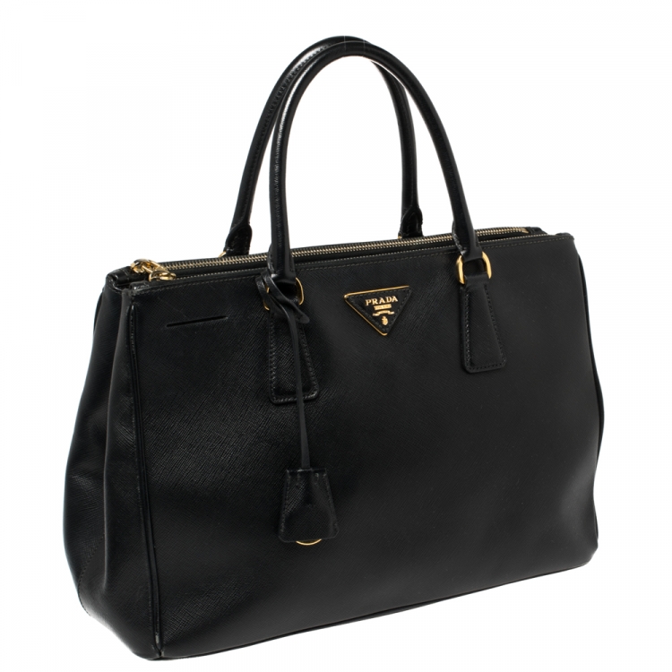 Pre Owned Prada Black Saffiano Lux Leather Medium Galleria Tote