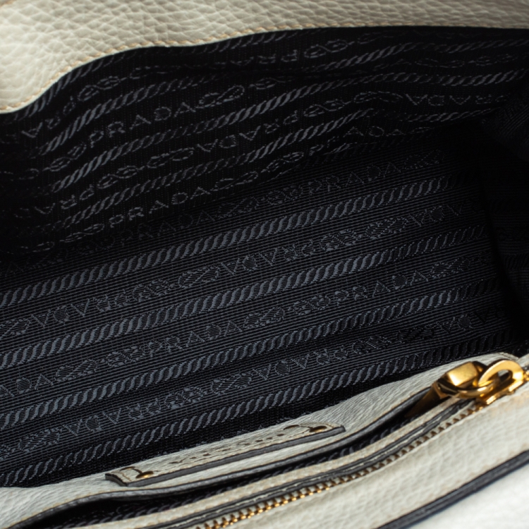 Pre Owned Prada White Vitello Daino Leather Sound Flap Top Handle Bag