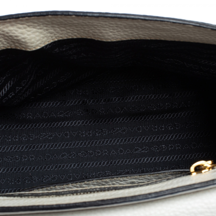 Pre Owned Prada White Vitello Daino Leather Sound Flap Top Handle Bag