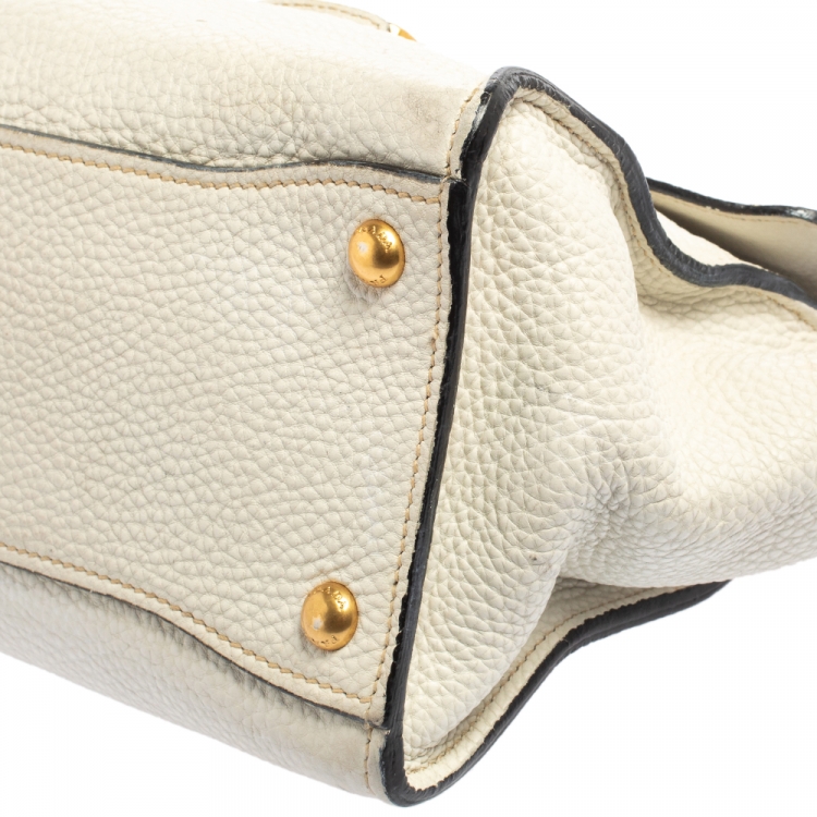 Pre Owned Prada White Vitello Daino Leather Sound Flap Top Handle Bag