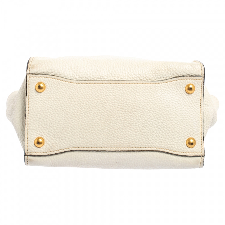 Pre Owned Prada White Vitello Daino Leather Sound Flap Top Handle Bag