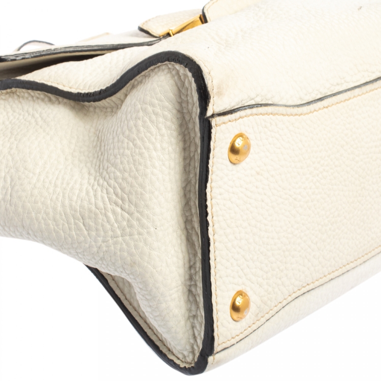 Pre Owned Prada White Vitello Daino Leather Sound Flap Top Handle Bag