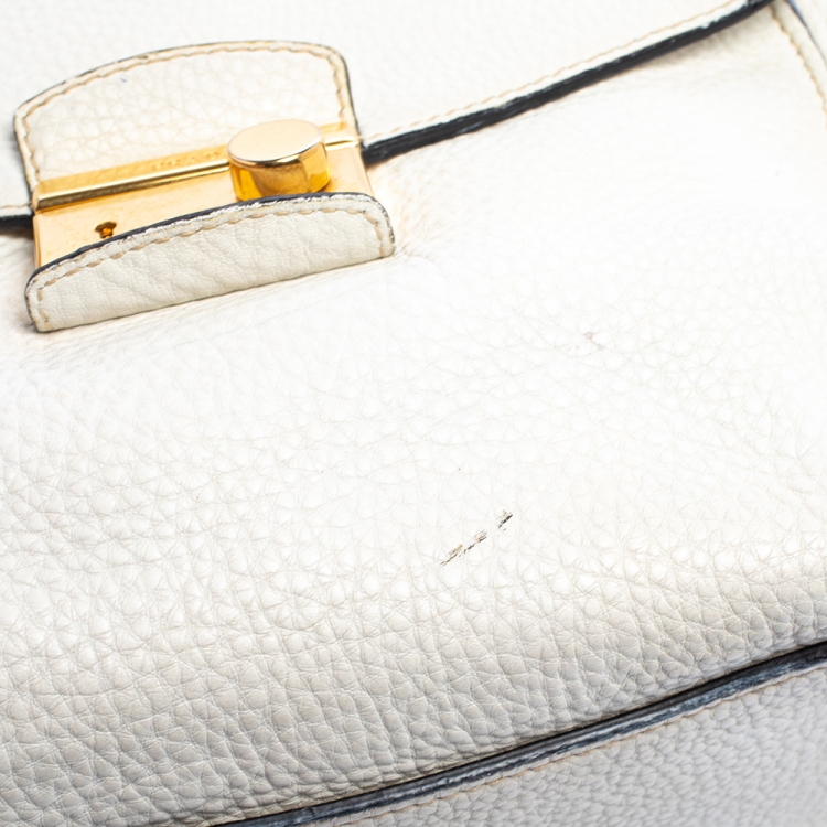 Pre Owned Prada White Vitello Daino Leather Sound Flap Top Handle Bag