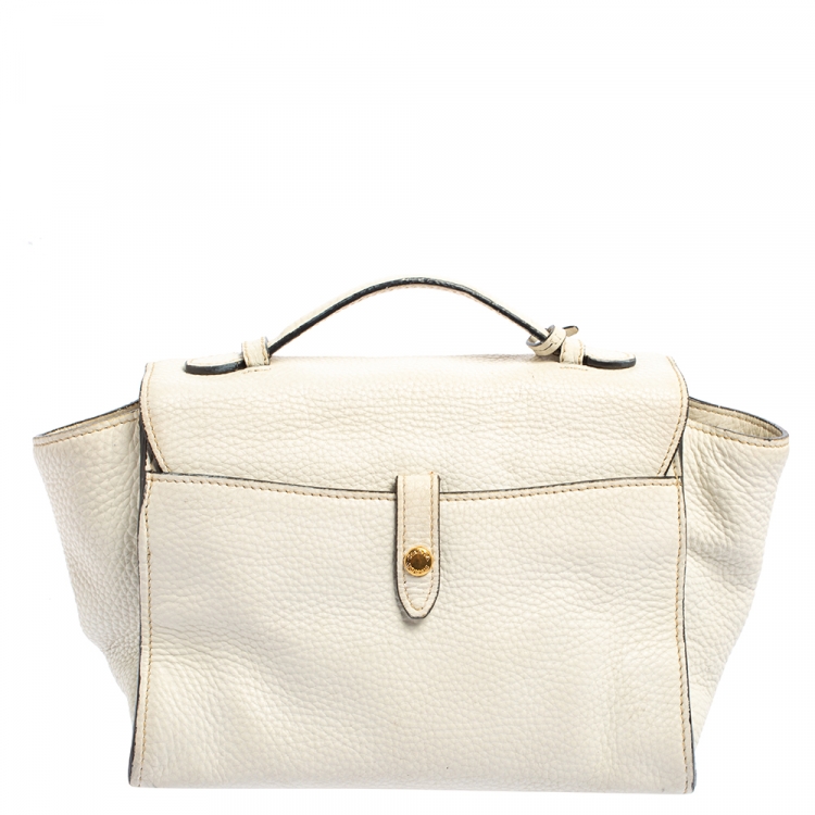 Pre Owned Prada White Vitello Daino Leather Sound Flap Top Handle Bag