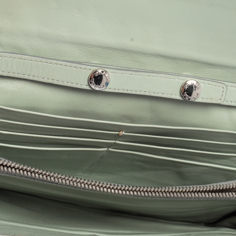 Pre Owned Prada Pale Blue Floral Print Saffiano Leather Wallet On Chain