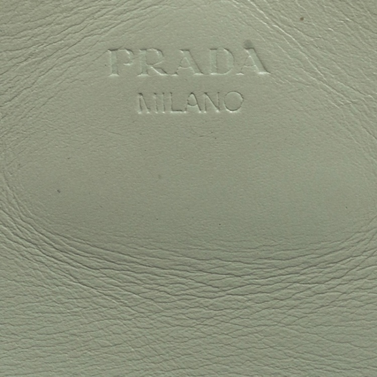 Pre Owned Prada Pale Blue Floral Print Saffiano Leather Wallet On Chain