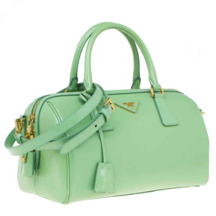 Pre Owned Prada Green Saffiano Lux Convertible Boston Bag