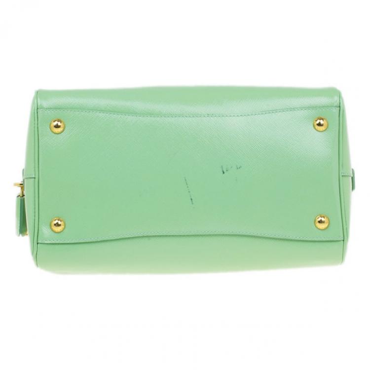 Pre Owned Prada Green Saffiano Lux Convertible Boston Bag