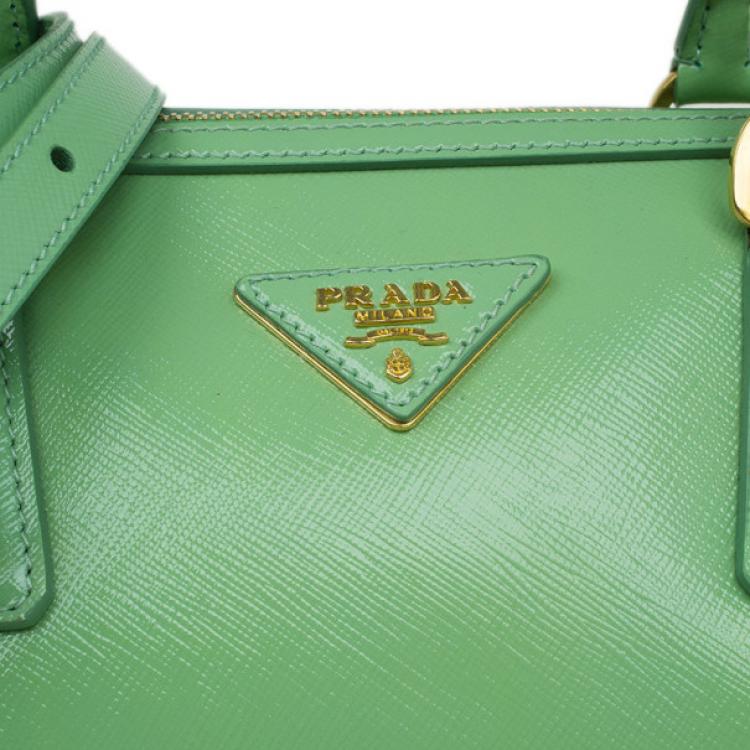 Pre Owned Prada Green Saffiano Lux Convertible Boston Bag