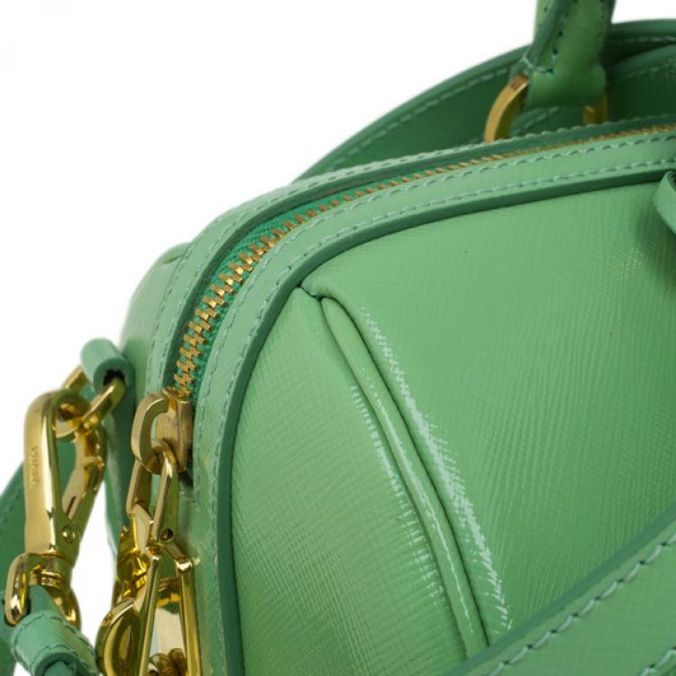 Pre Owned Prada Green Saffiano Lux Convertible Boston Bag