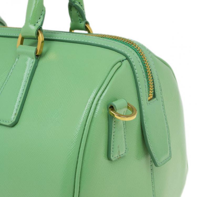 Pre Owned Prada Green Saffiano Lux Convertible Boston Bag