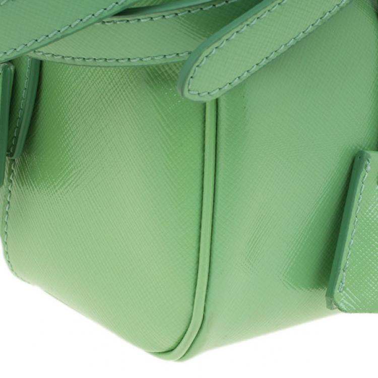 Pre Owned Prada Green Saffiano Lux Convertible Boston Bag
