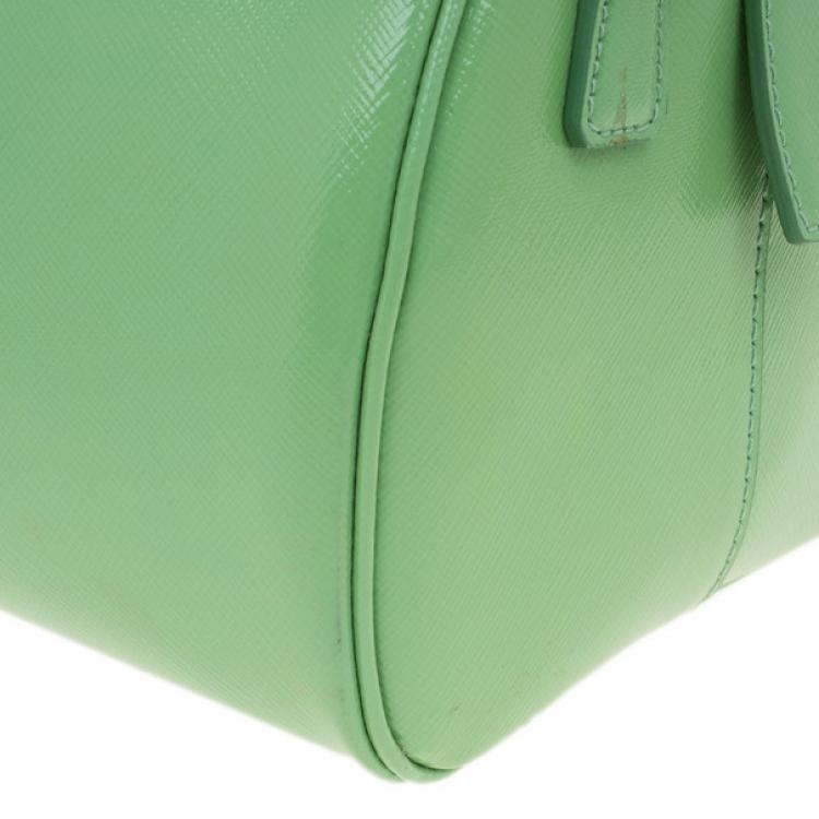Pre Owned Prada Green Saffiano Lux Convertible Boston Bag