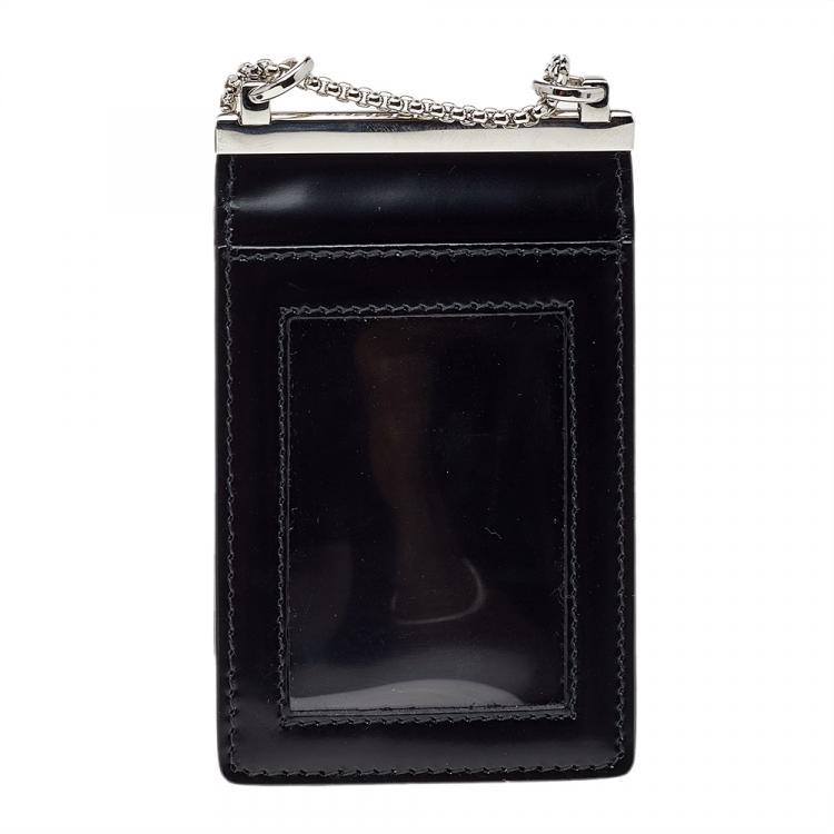 Pre Owned Prada Black Brushed Leather Chain Card Holder 