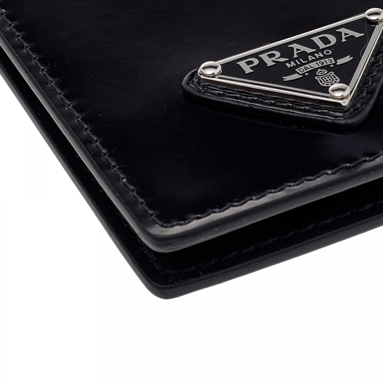 Pre Owned Prada Black Brushed Leather Chain Card Holder 