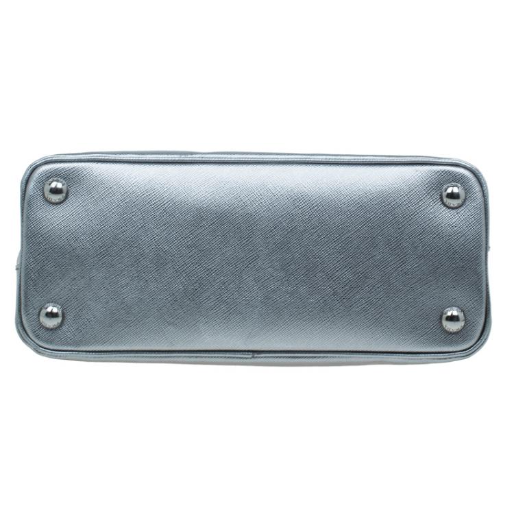 Pre Owned Prada Silver Saffiano Leather Small Vernice Promenade Top Handle Bag